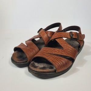 Mephisto Brown Leather Slingback Open Toe Sandals